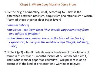 Chapt 1: Where Does Morality Come From