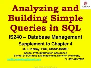 Analyzing and Building Simple Queries in SQL