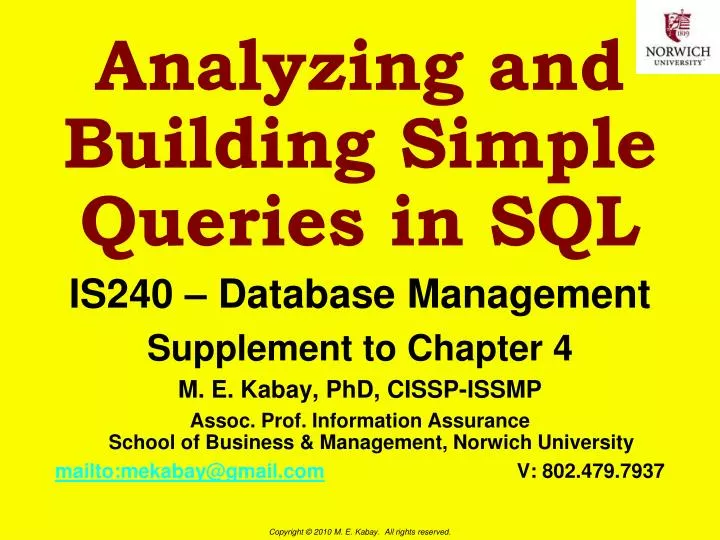 analyzing and building simple queries in sql