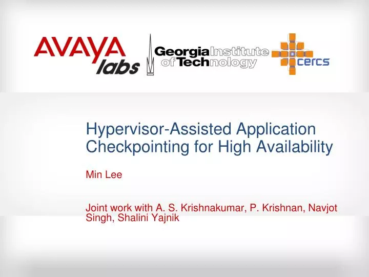 hypervisor assisted application checkpointing for high availability