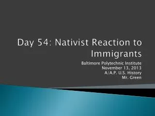 Day 54: Nativist Reaction to Immigrants