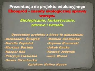 Uczestnicy projektu z klasy Ib gimnazjum: -Aleksandra Świątek -Damian Gradziński