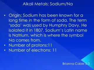 Alkali Metals: Sodium/Na