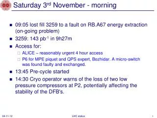 Saturday 3 rd November - morning