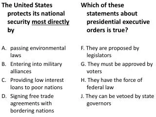 The United States protects its national security most directly by passing environmental laws