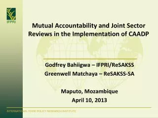 Mutual Accountability and Joint Sector Reviews in the Implementation of CAADP