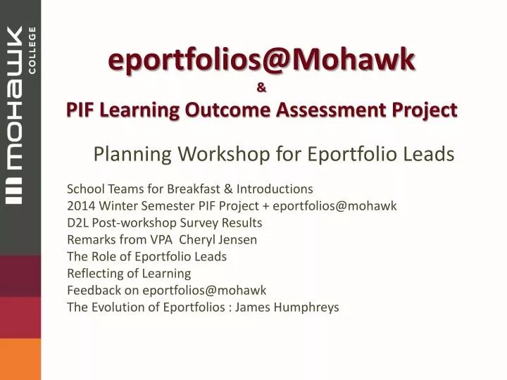 eportfolios@mohawk pif learning outcome assessment project