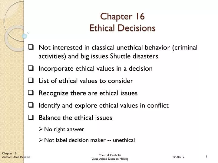 chapter 16 ethical decisions