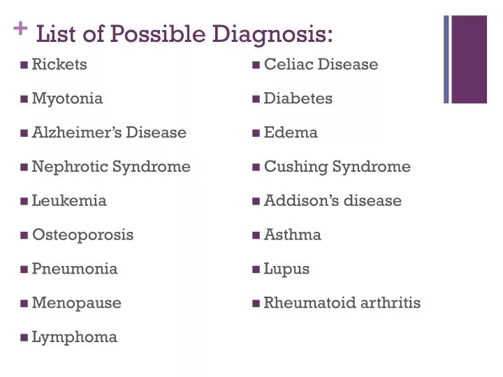 list of possible diagnosis