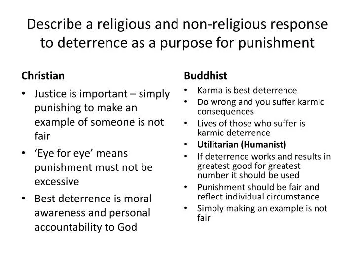 describe a religious and non religious response to deterrence as a purpose for punishment