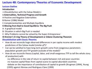 Lecture 4B: Contemporary Theories of Economic Development