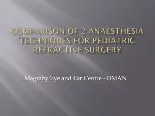 Comparison of 2 Anaesthesia techniques for pediatric refractive surgery
