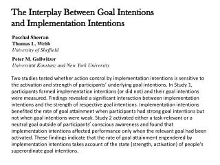 The Interplay Between Goal Intentions and Implementation Intentions