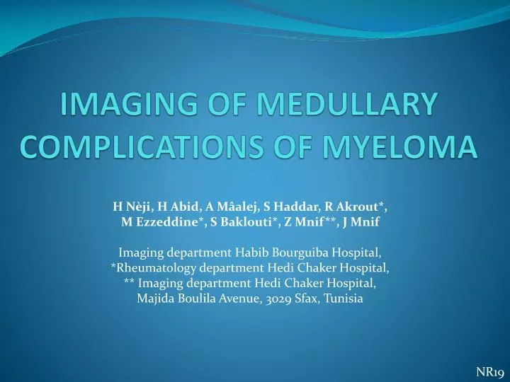 imaging of medullary complications of myeloma