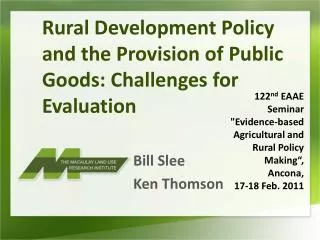Rural Development Policy and the Provision of Public Goods: Challenges for Evaluation