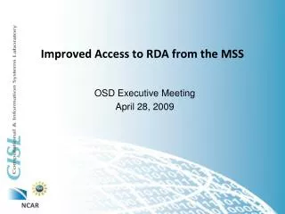 Improved Access to RDA from the MSS