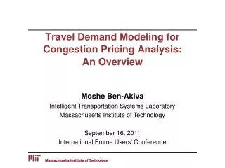 Travel Demand Modeling for Congestion Pricing Analysis: An Overview