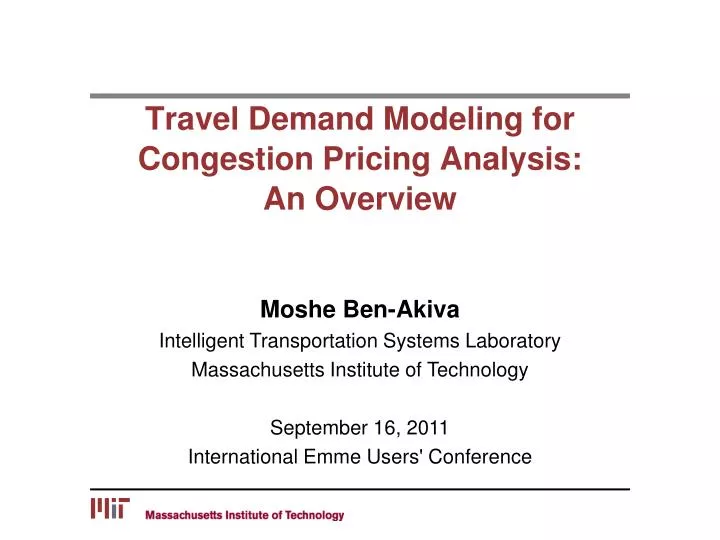travel demand modeling for congestion pricing analysis an overview