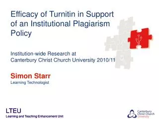 Efficacy of Turnitin in Support of an Institutional Plagiarism Policy