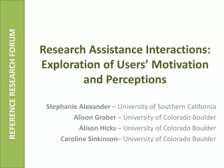research assistance interactions exploration of users motivation and perceptions