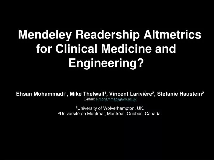 mendeley readership altmetrics for clinical medicine and engineering
