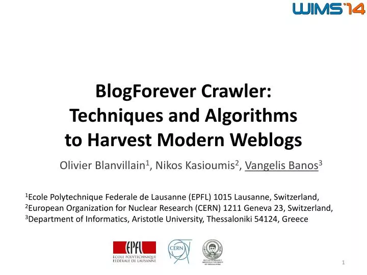 blogforever crawler techniques and algorithms to harvest modern weblogs