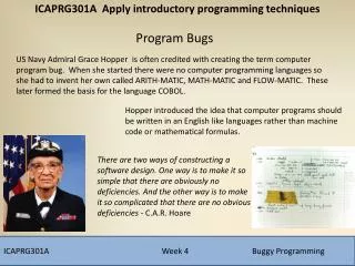 ICAPRG301A			 Week 4		Buggy Programming