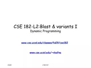 CSE 182-L2:Blast &amp; variants I Dynamic Programming