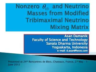 Nonzero and Neutrino Masses from Modified Tribimaximal Neutrino Mixing Matrix