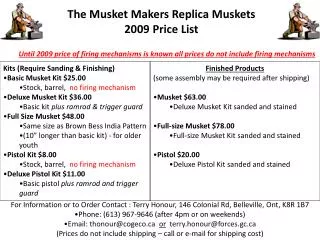 The Musket Makers Replica Muskets 2009 Price List
