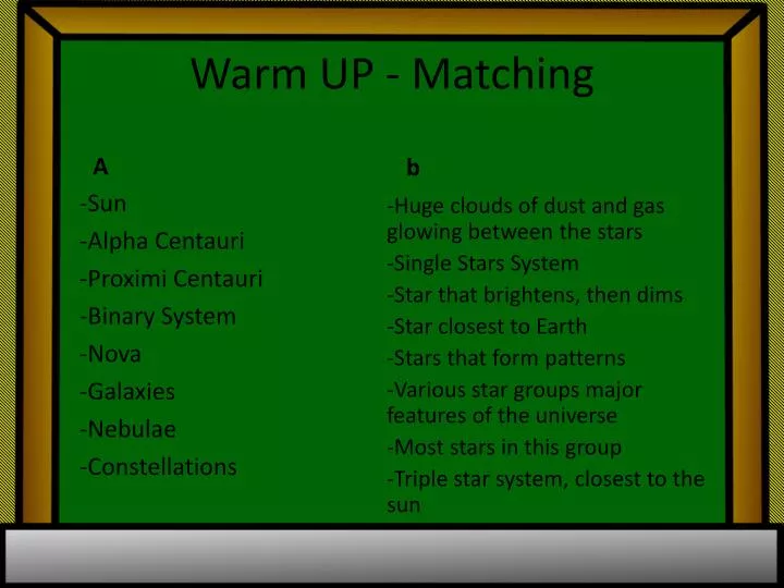 warm up matching