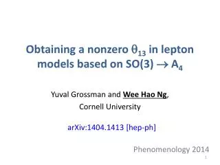 Obtaining a nonzero ? 13 in lepton models based on SO(3) ? A 4