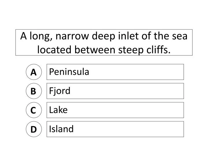 a long narrow deep inlet of the sea located between steep cliffs