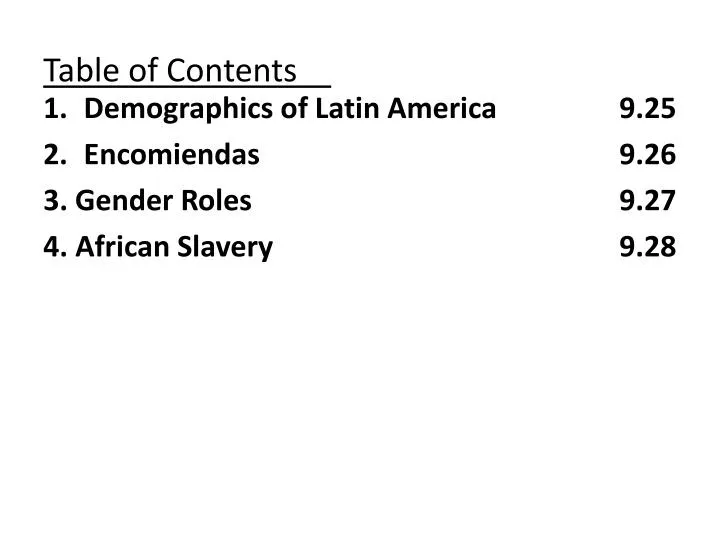 table of contents