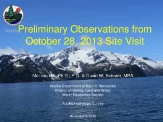 Preliminary Observations from October 28, 2013 Site Visit
