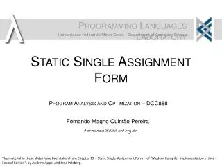 Static Single Assignment Form