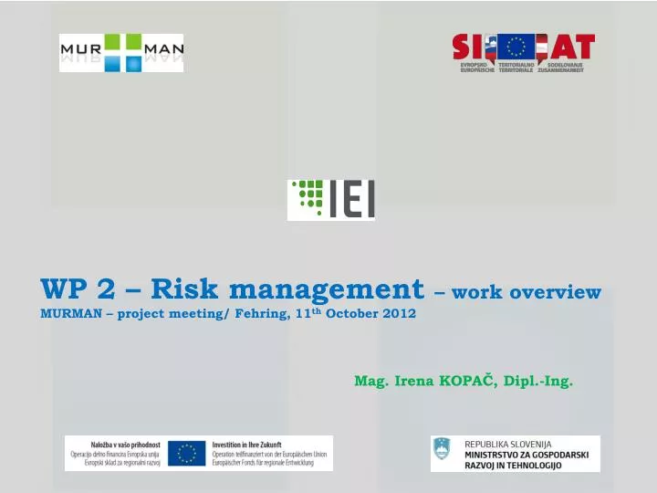 wp 2 risk management work overview murman project meeting fehring 11 th october 2012