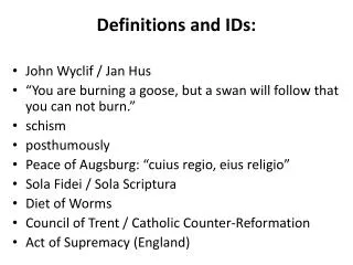 Definitions and IDs: