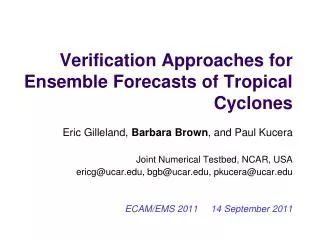 Verification Approaches for Ensemble Forecasts of Tropical Cyclones