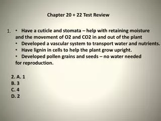 Chapter 20 + 22 Test Review