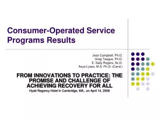 Consumer-Operated Service Programs Results