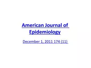 American Journal of Epidemiology