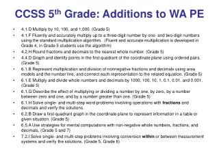 CCSS 5 th Grade: Additions to WA PE