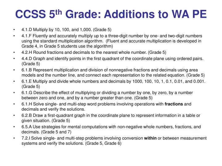 ccss 5 th grade additions to wa pe