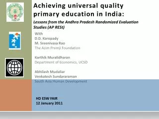 Achieving universal quality primary education in India: