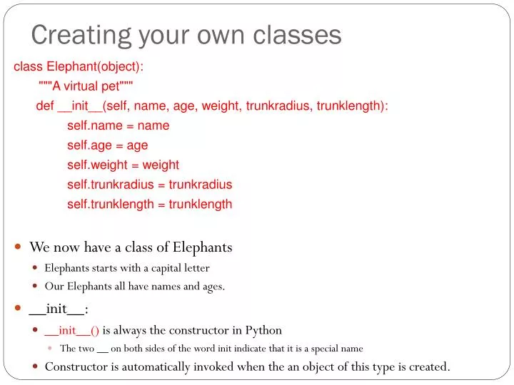 creating your own classes