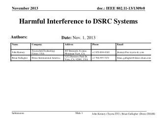 Harmful Interference to DSRC Systems