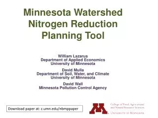 Minnesota Watershed Nitrogen Reduction Planning Tool