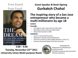 Guest Speaker &amp; Book Signing Gurbaksh Chahal