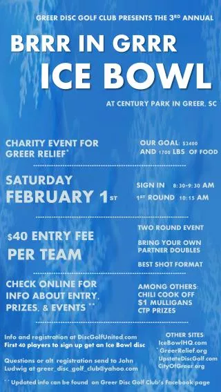 CHARITY EVENT FOR GREER RELIEF * SATURDAY FEBRUARY 1 ST